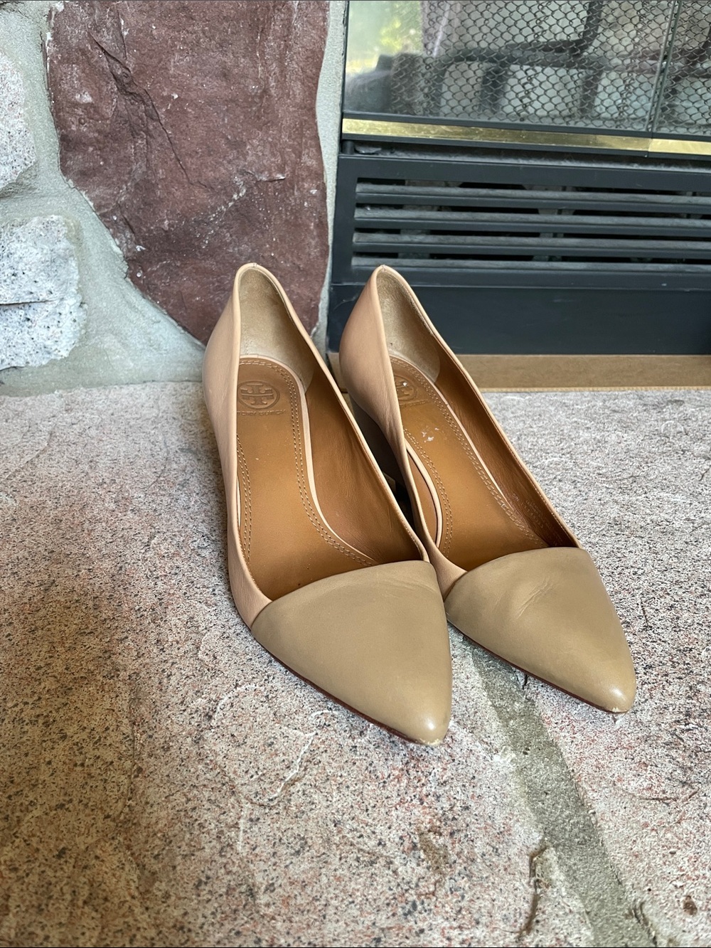 Tory Burch Women's Pointed Toe Leather Pumps in Nude